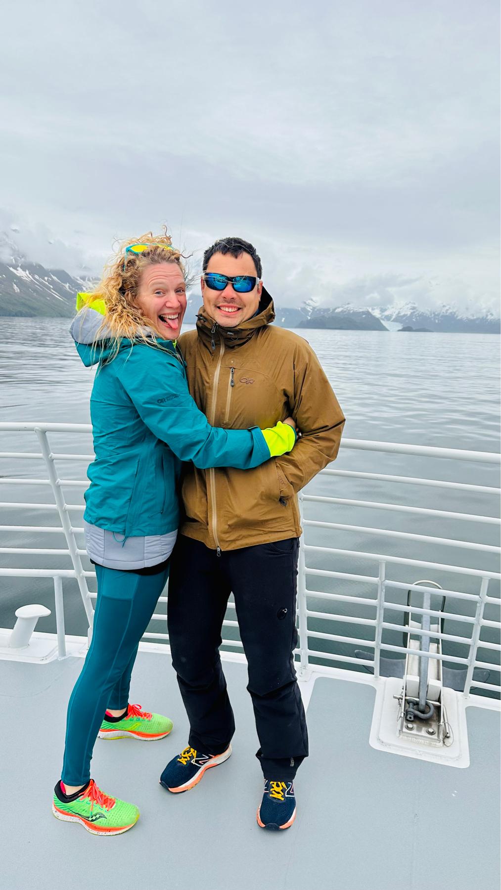 Alaska - June 2023.  Karl cannot take Katie anywhere with her being ridiculous, even on a glacier boat cruise in Alaska.