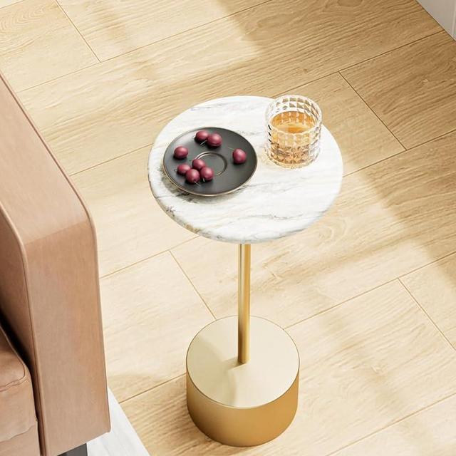 AEPOALUA Drink Table Pedestal, Round Side Table, Drink Tables for Small Spaces, Pedestal End Table, Small Pedestal Table (Gold)