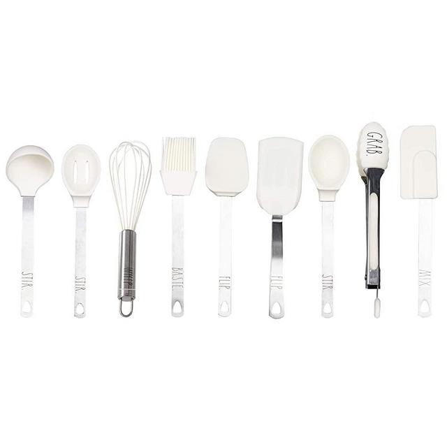 Rae Dunn Everyday Collection 9 Piece Mini Kitchen Utensil Set, Stainless Steel and Silicone Kitchen Tools- by Cook with Color (White)