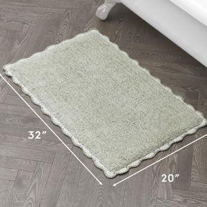 Laura Ashley Heathered Crochet Border 100% Cotton 20"x32" Skid-Resistant Bath Rug, Sage Green