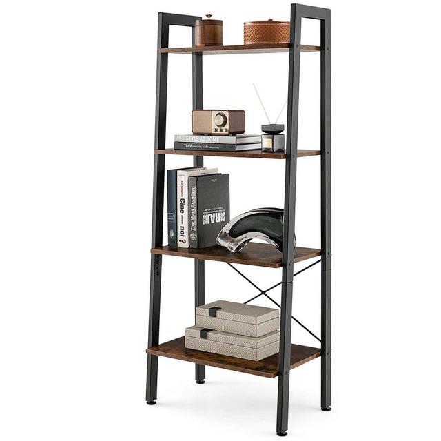 Costway 4-Tier Bookshelf Industrial Display Storage Shelf Plant Flower Stand Metal Frame Brown