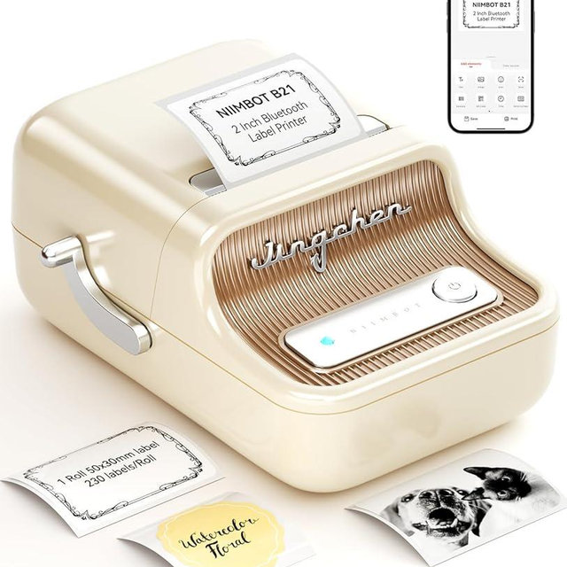 NIIMBOT B21 Label Maker Inkless Bluetooth Label Printer, 2 Inch Portable Thermal Printer for Small Business, Address, Logo, Clothing, Mailing, Candles, Jewelry, Sticker Printer for Gift, White