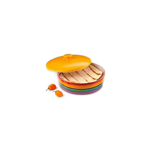Kook Ceramic Hand-painted Tortilla Warmer with Lid, Tinga Collection, 8.5 Inch