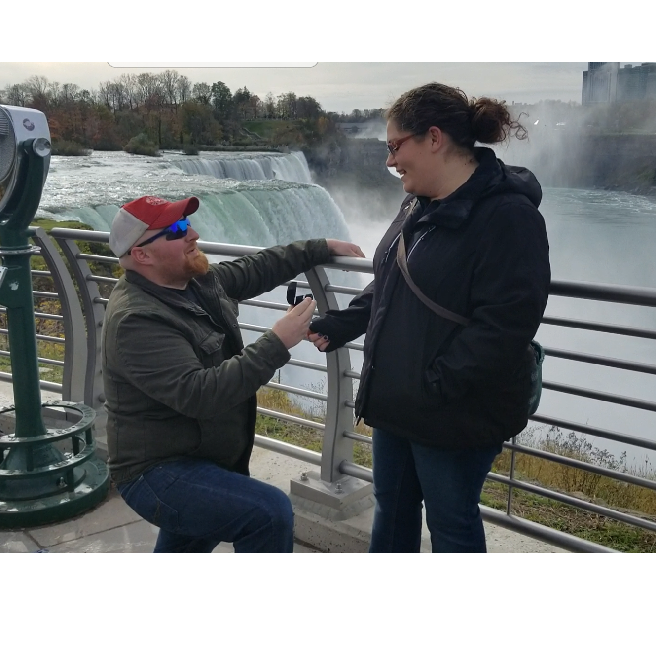 Brian surprised Debra with a trip to Niagara Falls. NY where he asked and she said yes!