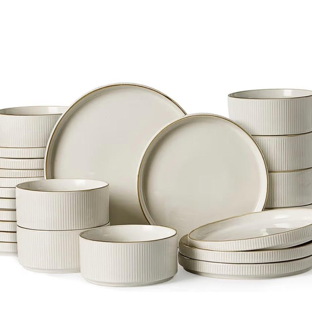 Meat - Star 24-Piece Stoneware Dinnerware Sets with Trim, Service for 12