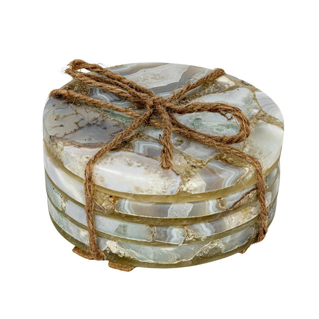 Storied Home Round Agate Coasters, Multicolor, Set of 4