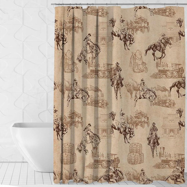 Mocsicka Western Cowboy Shower Curtain Vintage Rodeo Bathtub Curtain Wild West Farmhouse Country Bathroom Decor Waterproof Frabic Bath Cutain with Hooks (71x71 inch, Cowboy)