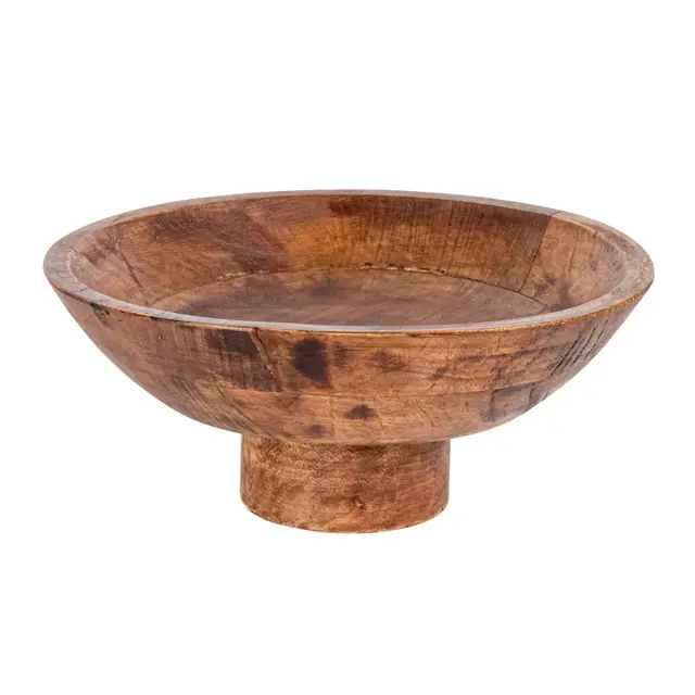 Storied Home Mango wood footed bowl, Walnut Finish