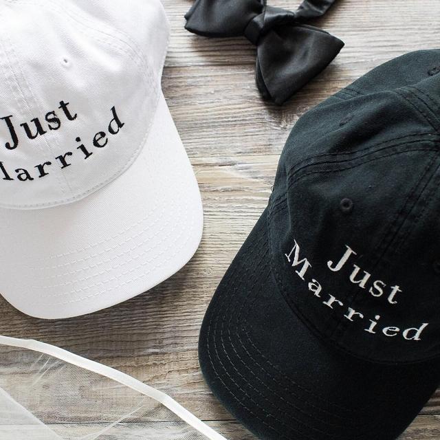 Just Married couples gift hat SET -honeymoon gifts wedding gift- groom gift bride gift
