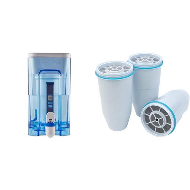ZeroWater 22 Cup Ready-Read 5-Stage Water Filter Dispenser & Official Replacement Filter - 5-Stage Filter Replacement 0 TDS for Improved Tap Water Taste -, Chromium, and PFOA/PFOS, 3-Pack