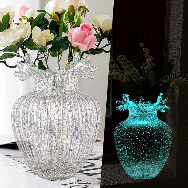 Gulploug Luminous Hand Blown Round Glass Vase - Stunning Wavy Bottle Mouth Design for Flower Arrangements, Perfect Glass Flower Vase for Home Decor
