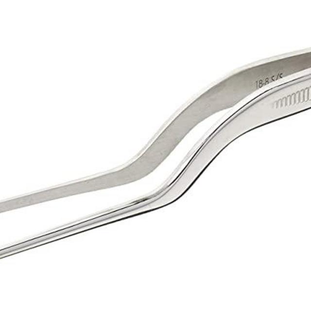 Mercer Culinary 18-8 Stainless Steel Precision Tongs Offset Tip, 6-1/2 Inch