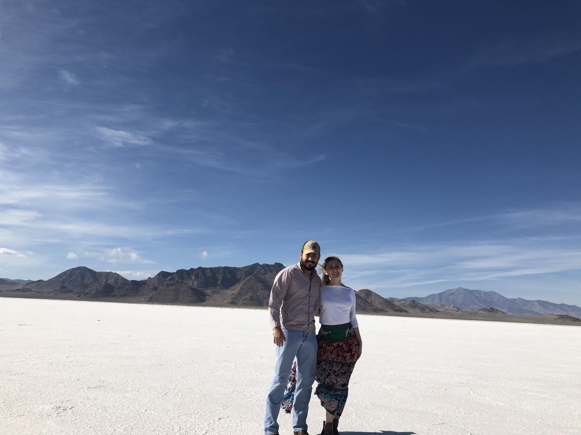 Esteban and Mallory at the Bonneville Salt Flats in Utah for Mallory’s 26th birthday