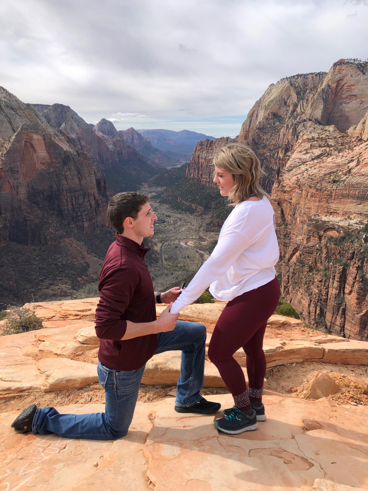 Saying “Yes” on Angel’s landing- Zion National Park Utah March 9, 2020