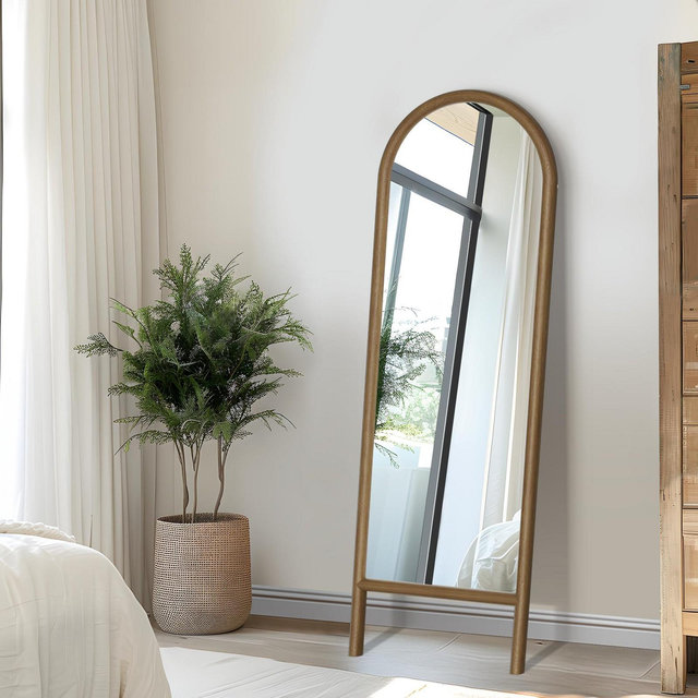 64"*21" Arched Full Length Mirror, Wood Framed Full-Body Mirror for Bathroom, Bedroom, Living/Dressing Room, Natural Color