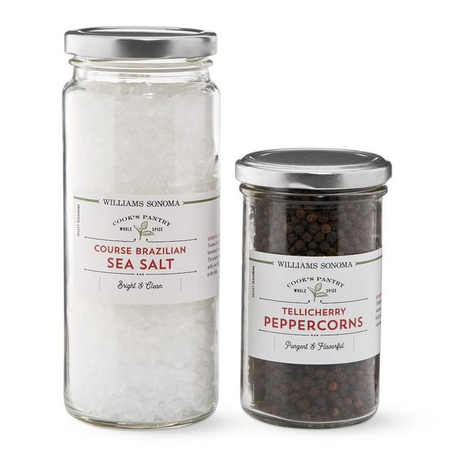 Coarse Brazilian Sea Salt and Tellicherry Peppercorns, Set of 2