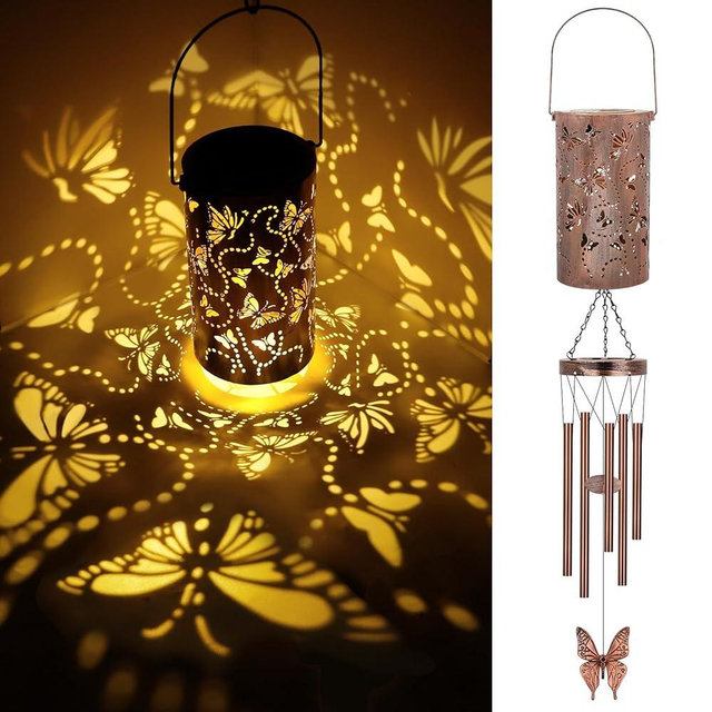YHmall Butterfly Wind Chimes for Outside, 35'' Solar Wind Chimes Butterfly Gifts for Women Grandma Mom Solar Lanterns Memorial WindChimes Outdoors for Garden Christmas Decor