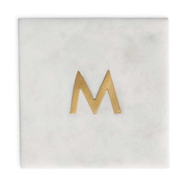 Marble & Brass Monogram Coasters, M
