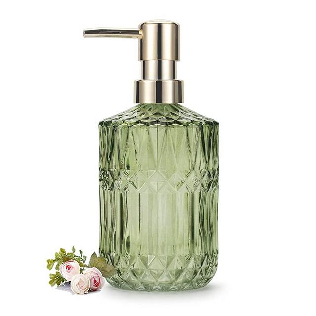 IVAILEX Glass Soap Dispenser Hand Soap Dispenser 12oz/390ml Soap Dispenser Bathroom Kitchen Soap Dispenser/ Lotion Dispenser with ABS Plastic Pump Clear Soap Dispenser