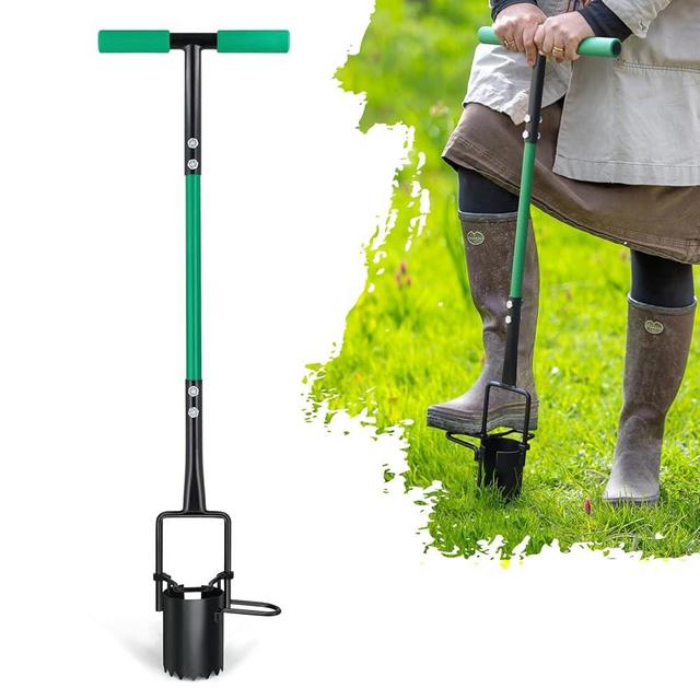 Altdorff 5-in-1 Lawn Plug Garden Tool, Updated Bulb Planter Long Handle for Digging, Weeding, Soil Sampler, Transplanting, Sod Plugger with for Digging Holes to Plant Tulips, Iris, Daffodils