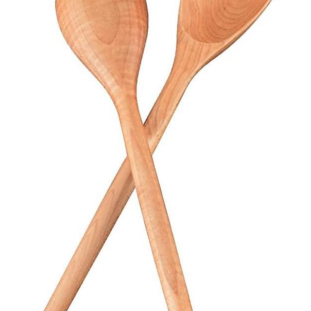 Wooden Cooking Spoons Set, 14 Inch Maple Wood Mixing Spoon, Mixing Salad, Sauce Soup Stirring Ladle, Nonstick Spoon Kitchen Serving Utensil with Long Comfortable Handle and Smooth Finish (2 Pieces)
