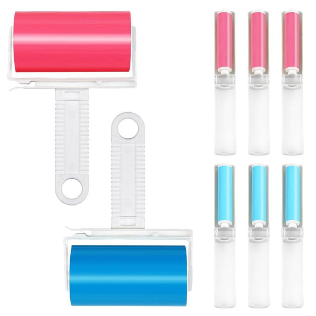 8 PCS Pet Hair Remover Washable Lint Rollers，Adhesive Lint Rollers,Reusable Lint Rollers 2 Large and 6 Small, for Traveling Pet Clothes Car (Blue, Red)