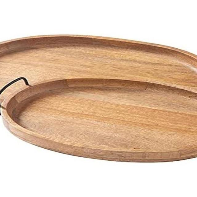 Signature Design by Ashley Jocelyn Wooden 2 Piece Tray Set with Metal Handles, Brown