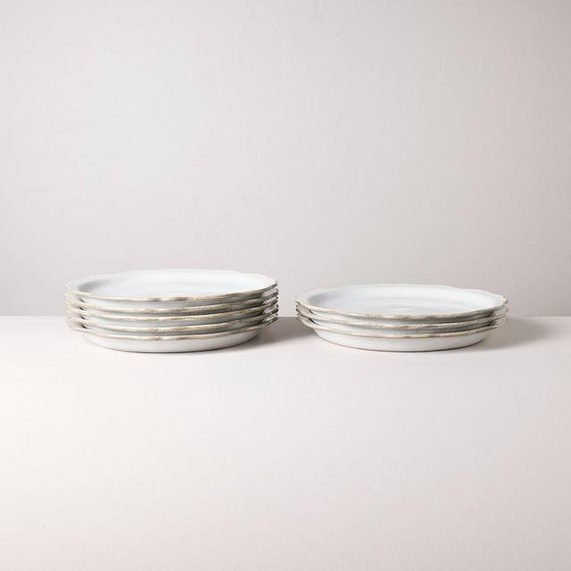 Set of 8 Carved Edge Dinner Plates Cream - Hearth & Hand™ with Magnolia