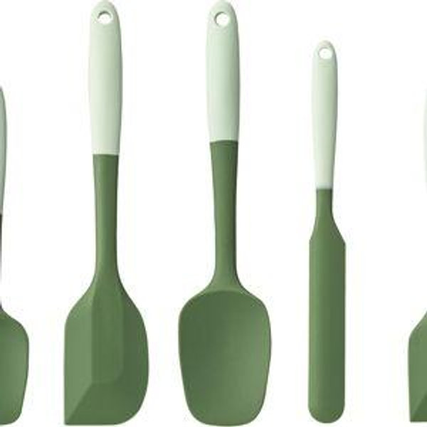Silicone Spatula Set, 5 Piece Food Grade Rubber Spatulas for Baking, Cooking, and Mixing High Heat Resistant Non Stick Dishwasher Safe BPA-Free (Two colors - Green)