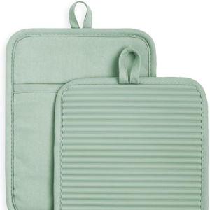 KitchenAid Ribbed Soft Silicone Pot Holder Set, Pistachio 7"x9"