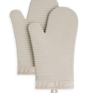 KITCHENAID Ribbed Soft Silicone Oven Mitt 2-Pack Set, 7.5"x13", Milkshake