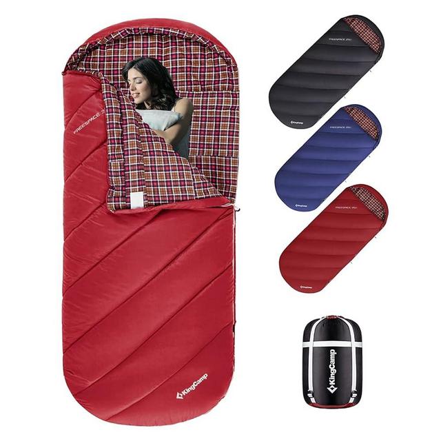 KingCamp Big and Tall Flannel Sleeping Bag, Extra Wide Portable Packable XL Backpacking Sleeping Bags with Hood for Adult, Cold Warm Weather Camping, Hiking, Travel, Outdoors, Lightweight