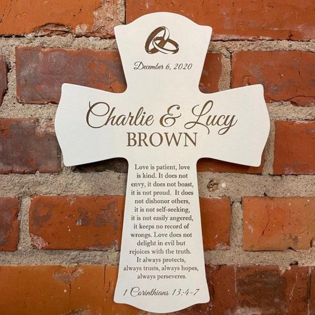 1 Corinthians 13:4-7, Love is Patient, Personalized Wedding Cross