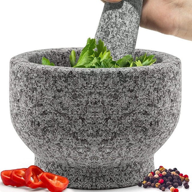 Mortar and Pestle Set, Hand Carved from 100% Natural Granite, Perfect for Fresh Guacamole, Salsa, Pesto, Solid Grinding Stone Mortar and Pestle, 1.5 Cup, Grey