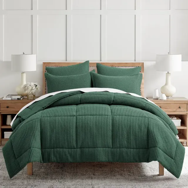 Mills Waffle Forest Green Full/Queen Comforter Set - Levtex Home