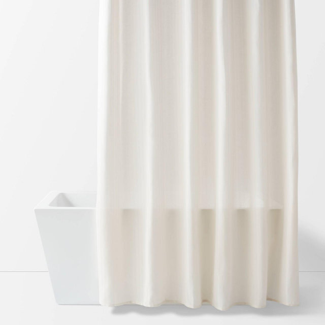 72"x84" Extra Long Herringbone Fabric Shower Curtain White - Room Essentials™