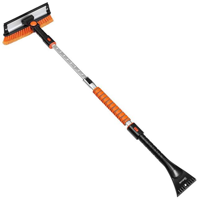 AstroAI 47.2" Ice Scraper for Car Windshield,Extendable Snow Brush with Squeegee, 3 in 1 Durable Snow Removal Telescoping Brush for Car Windshield, Household Cleaning Tools,Foam Grip Work(Orange)