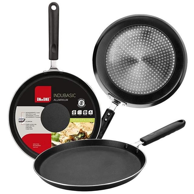 Ibili Indubasic Reinforced Cast Aluminium Double Layer Non-Stick Crepe Pan, Dishwasher Safe, Made in Spain, Cool Touch Bakelite Handle - 20cm / 7.8" Inches