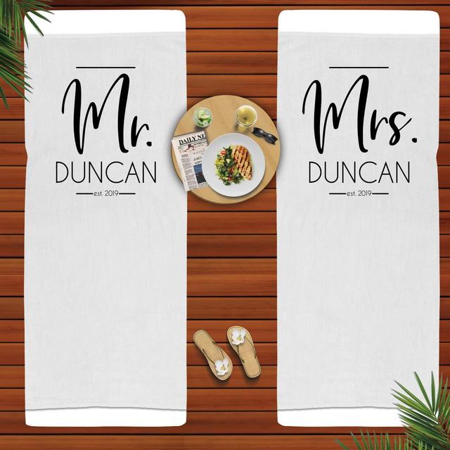 Newlywed Beach Towel Engagement or Honeymoon Gift for Couple Mr and Mrs Towel