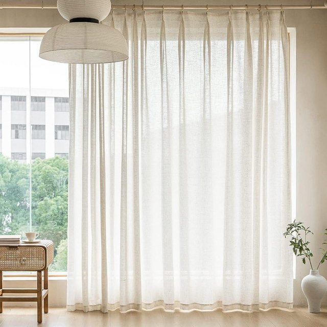 MAIHER Semi Sheer Curtains 108 Inches Long, 84 Inches Wide Faux Linen Pinch Pleat Curtains Patio Door for Living Room, Light Filtering Drapes with Hooks 1 Panel, 84" W x 108" L