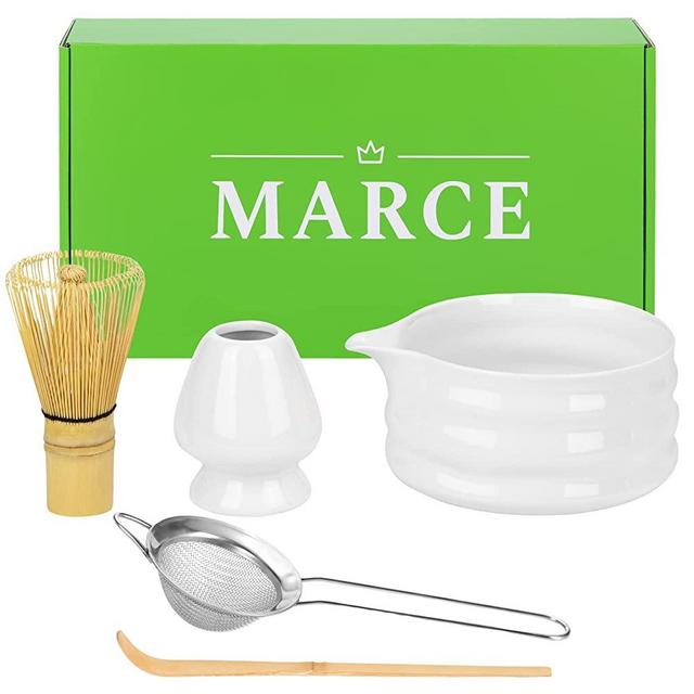 Marce Matcha Set- Matcha Whisk and Bowl- Matcha Tea Set- Matcha Bowl (Matcha Cup), Bamboo Whisk, Matcha Scoop, Matcha Whisk Stand (Chasen Holder)- The Perfect Matcha Kit for Matcha Tea Ceremony (5pc)