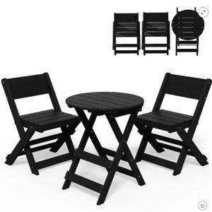 Hyleory 3-Piece Patio Bistro Set - Foldable Table & Chairs with Coffee Table, Lightweight for Balcony, Garden, Apartment ,Weather-Resistant (BLACK)