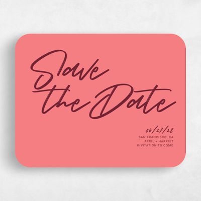 Pink Rounded Wedding Save the Date - Bahama Landscape