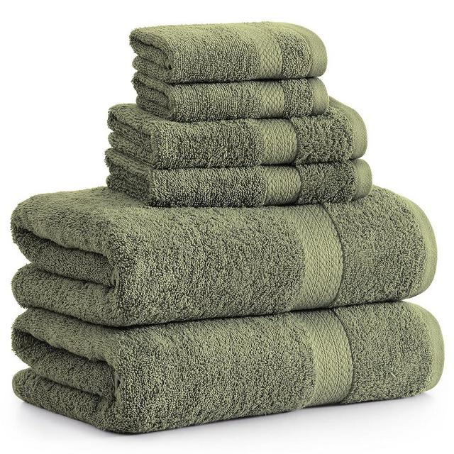LANE LINEN 6 Piece Bath Towel Set - 100% Cotton Bathroom Towels, Extra Large Bath Towels, Hotel Towels, 2 Bath Towels, 2 Hand Towel for Bathroom, 2 Wash Cloths for your body and face - Oil Green