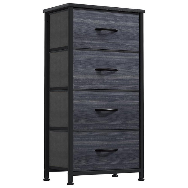 DWVO 4 Drawers Dresser, Dresser for Bedroom, Fabric Storage Tower, Chest of Drawers, Organizer Unit for Closets, Living Room, Sturdy Steel Frame, Wooden Top, Easy Pull Fabric Bins