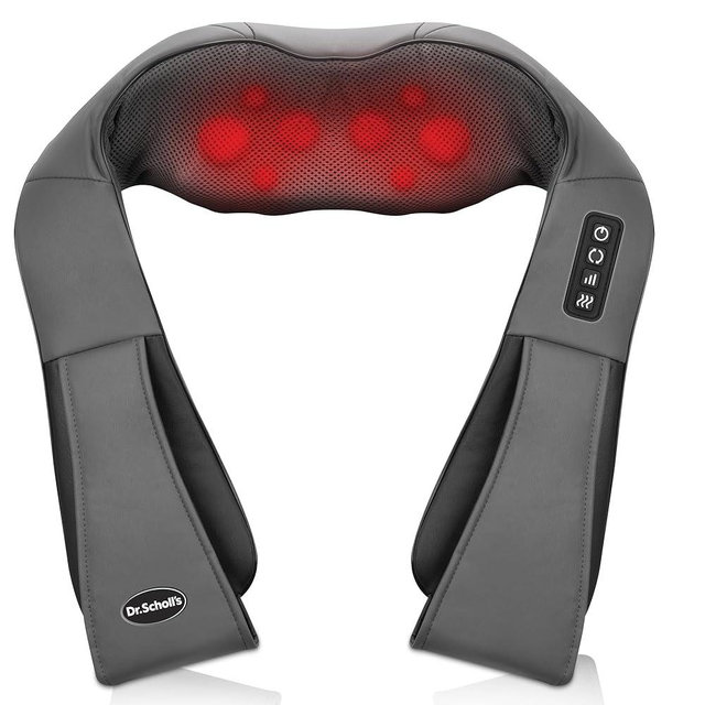 Dr. Scholl's Shiatsu Kneading Neck and Shoulder Massager, Durable Massager with Heat Therapy, Long Handle Straps, Adjustable Intensity, Overheat Protection, Reduces Muscle Soreness