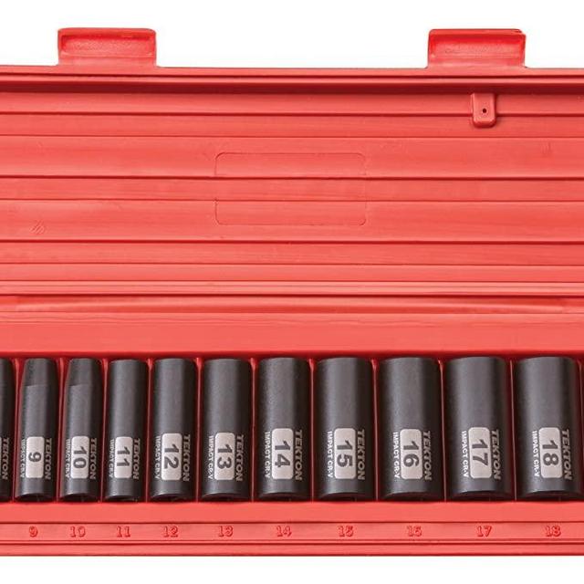 TEKTON 3/8-Inch Drive Deep Impact Socket Set, Metric, Cr-V, 12-Point, 7 mm - 19 mm, 13-Sockets | 47926