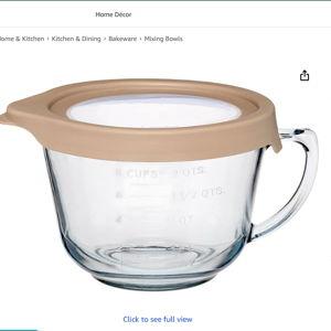 Anchor Hocking Batter Bowl, 2 Quart Glass Mixing Bowl with TrueFit Lid