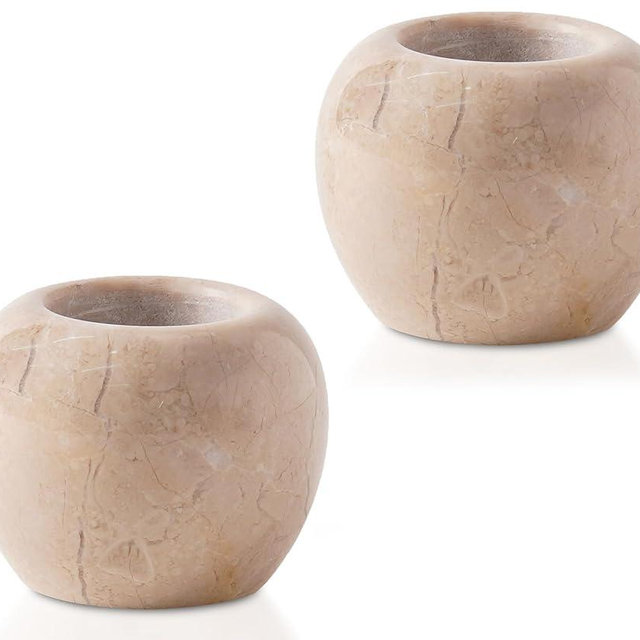 SPESHSTONES Marble Toothbrush Holder Set of 2 Handmade Beige Marble Bathroom Organizer for Sink & Vanity, Gifts for Bathroom Decor