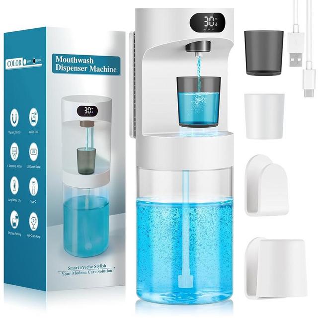 Automatic Mouthwash Dispenser for Bathroom,20.29 oz Touchless Electric Mouth Wash Dispensers Bathroom Accessories Set with 4 Magnetic Cups,4 Modes Wall Mounted Mouth Wash Dispenser for Home & Kids